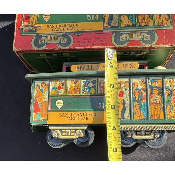 Rare POWELL & MASON STS SAN FRANCISCO CABLE CAR TROLLEY FRICITON TIN TOY JAPAN - Picture 5 of 11